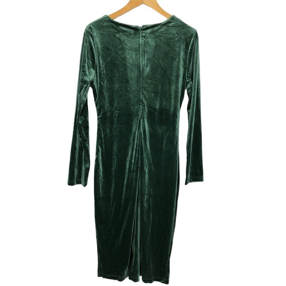 Love By Design Isla Dress Ruched Front Slit Long Sleeve Bodycon Emerald Green L View 4